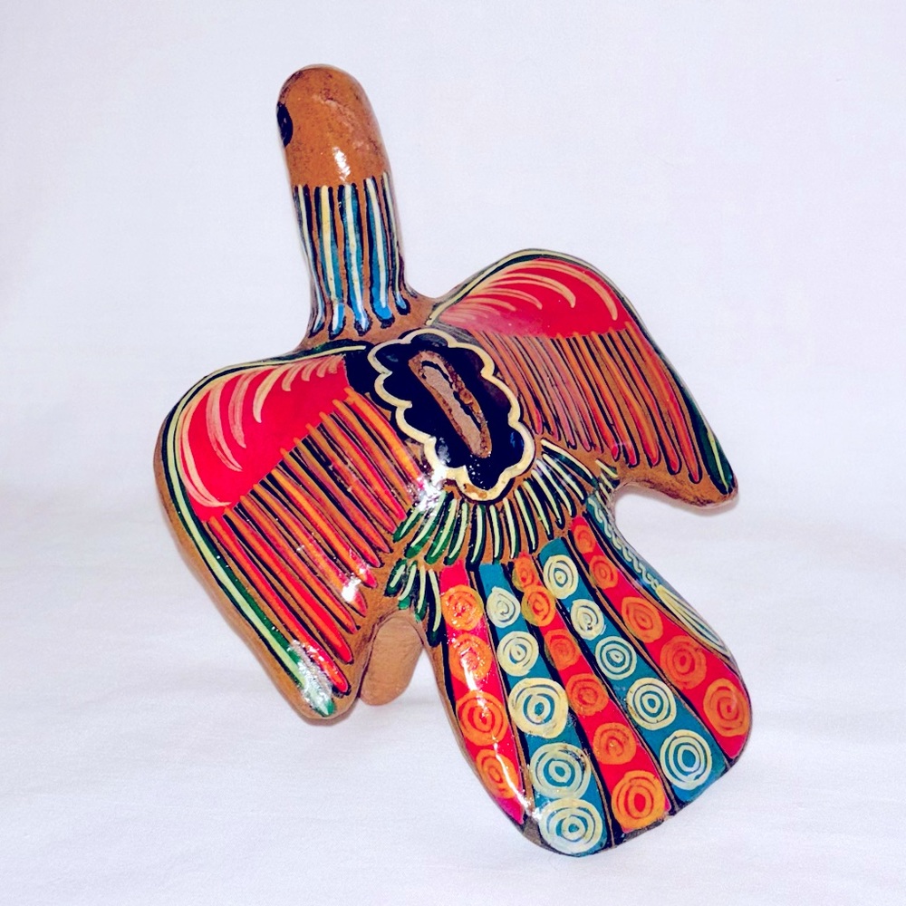 Vintage Mexican Pottery Folk Painted Coin Bank Bird Mexico